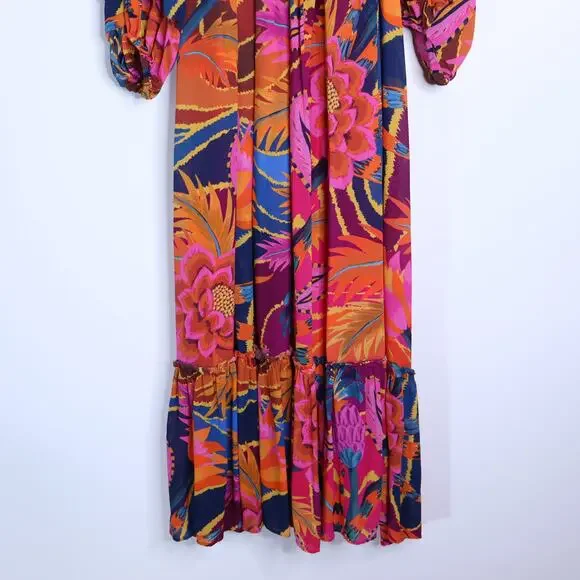 green honolulu flowers long sleeve maxi dress Cloud Cream Maxi Hawaiian Dress for Summer Style